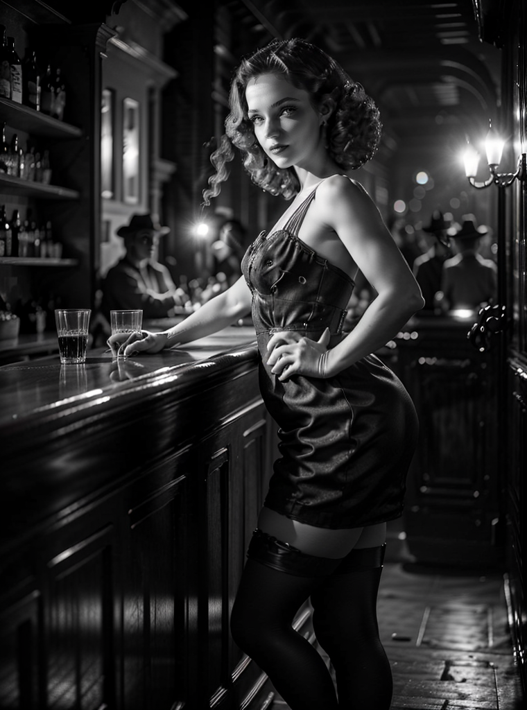 00984-3661712402-(girl dancing in a pole, scenery, bar_1), (1girl), (light_1.2),(dress, garter, mini dress_1.2), looking at viewer, from below, s.png